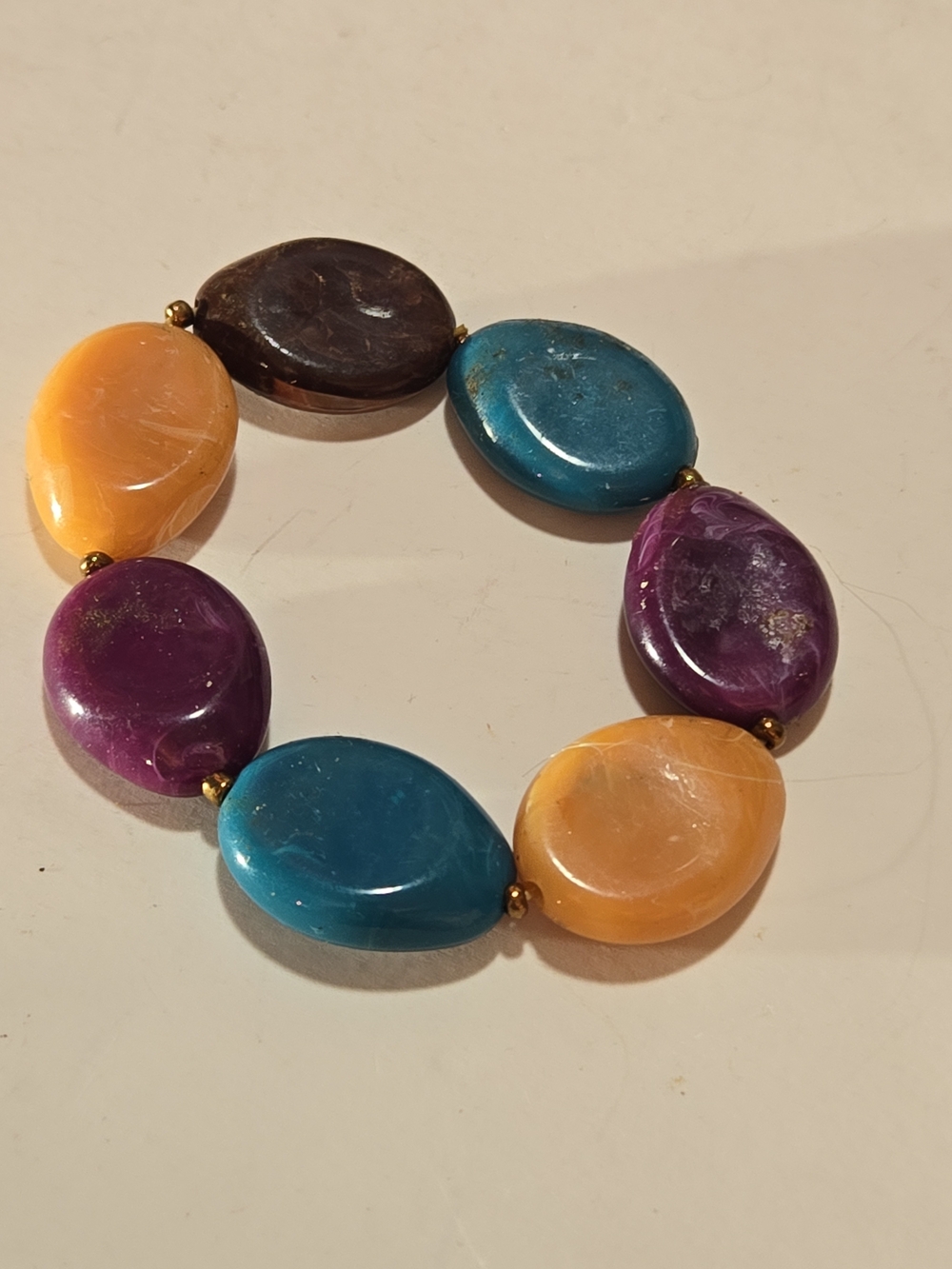 Multi-Color Faux Stone Stretch Bracelet - Yellow, Teal, Purple